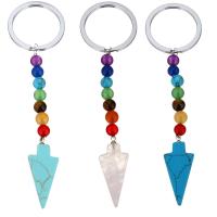 Bag Purse Charms Keyrings Keychains, Brass, with Gemstone, arrowhead, platinum color plated, different materials for choice, 112mm, 30mm, 15x34mm, 6mm, Sold By PC