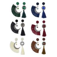 Asymmetric Earrings, Tibetan Style, with Nylon Cord & Crystal & Glass Seed Beads, brass post pin, antique silver color plated, for woman, more colors for choice, nickel, lead & cadmium free, 80mm, 90mm, Sold By Pair