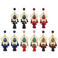 Fashion Fringe Earrings, Tibetan Style, with Nylon Cord & Crystal, brass post pin, gold color plated, for woman & faceted, more colors for choice, nickel, lead & cadmium free, 50x120mm, Sold By Pair