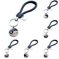 Fashion Time Gem Keychain Key Ring, Tibetan Style, with iron ring & PU Leather & Glass, Flat Round, silver color plated, time gem jewelry & Unisex & different designs for choice & decal, lead & cadmium free, 35x175mm, Sold By PC