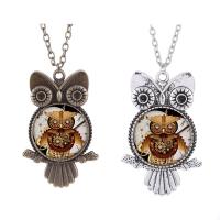 Time Gem Jewelry Necklace Zinc Alloy with iron chain & Glass with 5cm extender chain Owl plated oval chain & for woman & decal lead & cadmium free 25mm Sold Per Approx 17.5 Inch Strand