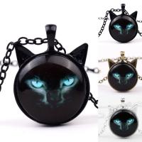 Time Gem Jewelry Necklace Zinc Alloy with iron chain & Glass with 5cm extender chain Cat plated oval chain & for woman & decal lead & cadmium free 25mm Sold Per Approx 19.5 Inch Strand