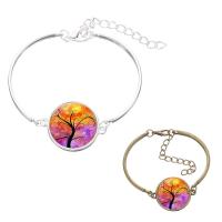 Zinc Alloy Bracelet with Glass iron lobster clasp with 5cm extender chain Flat Round plated tree of life design & time gem jewelry & Unisex & decal lead & cadmium free 20mm Sold Per Approx 6 Inch Strand
