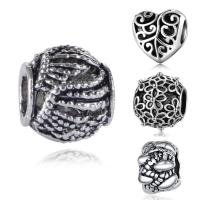 Tibetan Style European Beads, antique silver color plated, different styles for choice & without troll, lead & cadmium free, 10-15mm, Hole:Approx 4-4.5mm, 20PCs/Bag, Sold By Bag