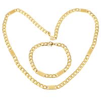 Fashion Stainless Steel Jewelry Sets, bracelet & necklace, gold color plated, Unisex & curb chain, 20x7mm, 6x9mm, 20x7mm, 9x6mm, Length:Approx 22 Inch, Approx 8 Inch, Sold By Set
