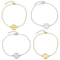 Stainless Steel Jewelry Bracelet, with 1Inch extender chain, 12 Signs of the Zodiac, plated, adjustable & oval chain & different styles for choice & for woman, 21x15mm, 1.5mm, Sold Per Approx 8.5 Inch Strand