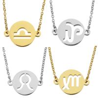 Stainless Steel Jewelry Necklace, with 2Inch extender chain, 12 Signs of the Zodiac, plated, oval chain & different styles for choice & for woman, 21x15mm, 1.5mm, Sold Per Approx 18 Inch Strand