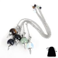 Gemstone Pendulum with Velveteen & Brass platinum color plated natural & oval chain nickel lead & cadmium free 18x40- Sold Per Approx 9 Inch Strand
