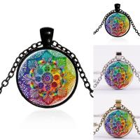 Time Gem Jewelry Necklace, Tibetan Style, with iron chain & Glass, with 5cm extender chain, Flat Round, plated, Unisex & oval chain & decal, more colors for choice, lead & cadmium free, 25mm, Sold Per Approx 17.5 Inch Strand