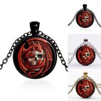Time Gem Jewelry Necklace Zinc Alloy with iron chain & Glass with 5cm extender chain Flat Round plated with skull pattern & Unisex & oval chain & decal lead & cadmium free 25mm Sold Per Approx 17.5 Inch Strand