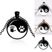 Time Gem Jewelry Necklace Zinc Alloy with iron chain & Glass with 5cm extender chain Flat Round plated ying yang & Unisex & oval chain & decal lead & cadmium free 25mm Sold Per Approx 17.5 Inch Strand
