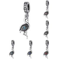 European Style Zinc Alloy Dangle Beads Crane antique silver color plated without troll & with rhinestone lead & cadmium free 10-30mm Approx 4-4.5mm Sold By Bag