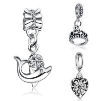 European Style Zinc Alloy Dangle Beads antique silver color plated & without troll & with rhinestone lead & cadmium free 10-30mm Approx 4-4.5mm Sold By Bag