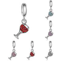 European Style Zinc Alloy Dangle Beads Cup platinum color plated without troll & with rhinestone lead & cadmium free Approx 4-4.5mm Sold By Bag