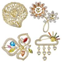 Brass Brooch Findings, real gold plated, different styles for choice & with cubic zirconia, Sold By PC