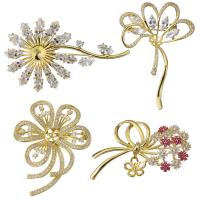 Brass Brooch Findings, real gold plated, different styles for choice & with cubic zirconia, Sold By PC