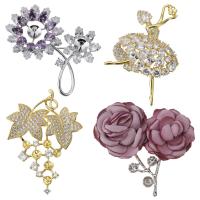 Brass Brooch Findings, with Cotton, plated, different styles for choice & with cubic zirconia, Sold By PC