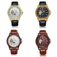 PU Leather, with Wooden Dial & Glass & Stainless Steel, plated, Life water resistant & adjustable & for man, more colors for choice, 41mm, 22mm, Length:Approx 7.5 Inch, Sold By PC