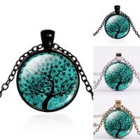 Time Gem Jewelry Necklace Zinc Alloy with iron chain & Glass with 5cm extender chain Flat Round plated tree of life design & Unisex & oval chain & decal lead & cadmium free 25mm Sold Per Approx 17.5 Inch Strand