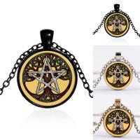 Time Gem Jewelry Necklace, Tibetan Style, with iron chain & Glass, with 5cm extender chain, Flat Round, plated, tree of life design & Unisex & oval chain & decal, more colors for choice, lead & cadmium free, 25mm, Sold Per Approx 17.5 Inch Strand