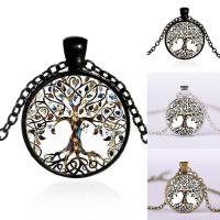 Time Gem Jewelry Necklace, Tibetan Style, with iron chain & Glass, with 5cm extender chain, Flat Round, plated, tree of life design & Unisex & oval chain & decal, more colors for choice, lead & cadmium free, 25mm, Sold Per Approx 17.5 Inch Strand
