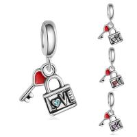European Style Tibetan Style Dangle Beads, Lock and Key, antique silver color plated, without troll & enamel & with rhinestone, more colors for choice, lead & cadmium free, 8x24mm, Hole:Approx 4-4.5mm, 20PCs/Bag, Sold By Bag