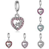 Zinc Alloy European Pendant Heart word mom antique silver color plated Mother Day Jewelry & without troll & with rhinestone lead & cadmium free Approx 4-4.5mm Sold By Bag