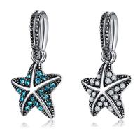 European Style Zinc Alloy Dangle Beads Starfish antique silver color plated without troll & with rhinestone lead & cadmium free 10-30mm Approx 4-4.5mm Sold By Bag