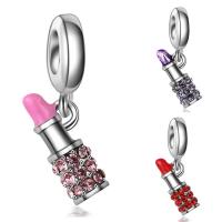 European Style Zinc Alloy Dangle Beads Lipstick platinum color plated without troll & enamel & with rhinestone lead & cadmium free 10-30mm Approx 4-4.5mm Sold By Bag