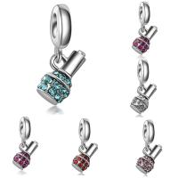 European Style Zinc Alloy Dangle Beads Bottle platinum color plated without troll & with rhinestone lead & cadmium free Approx 4-4.5mm Sold By Bag