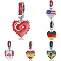 European Style Zinc Alloy Dangle Beads Heart platinum color plated national flag design & without troll & enamel lead & cadmium free 10-30mm Approx 4-4.5mm Sold By Bag