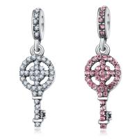 European Style Zinc Alloy Dangle Beads Key antique silver color plated without troll & with rhinestone lead & cadmium free 10-30mm Approx 4-4.5mm Sold By Bag