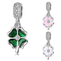 European Style Zinc Alloy Dangle Beads Four Leaf Clover platinum color plated without troll & enamel & with rhinestone lead & cadmium free 10-30mm Approx 4-4.5mm Sold By Bag