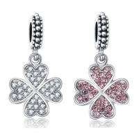European Style Zinc Alloy Dangle Beads Four Leaf Clover antique silver color plated without troll & with rhinestone lead & cadmium free 10-30mm Approx 4-4.5mm Sold By Bag