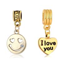 European Style Zinc Alloy Dangle Beads gold color plated & with letter pattern & without troll & with rhinestone & blacken lead & cadmium free 10-30mm Approx 4-4.5mm Sold By Bag