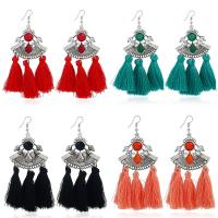 Fashion Fringe Earrings, Tibetan Style, with Plush & Crystal & Resin, iron earring hook, antique silver color plated, for woman & faceted, more colors for choice, 105x45mm, Sold By Pair