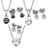 Fashion Stainless Steel Jewelry Sets earring & necklace with Crystal with 2Inch extender chain oval chain & for woman original color Length Approx 14-17 Inch Sold By Set