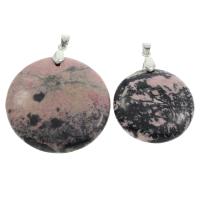 Rhodochrosite Pendant, with brass bail, Flat Round, different size for choice, Hole:Approx 3.5mm, Sold By PC