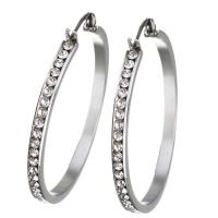 Stainless Steel Hoop Earring, for woman & with rhinestone, original color, 3x40mm, Sold By Pair