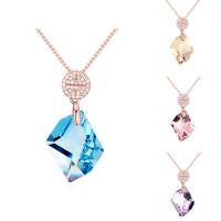 CRYSTALLIZED™ Element Crystal Necklace, Brass, with CRYSTALLIZED™, with 5cm extender chain, real rose gold plated, box chain & for woman & faceted, more colors for choice, nickel, lead & cadmium free, 16x31mm, Sold Per Approx 15.5 Inch Strand