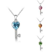 CRYSTALLIZED™ Element Crystal Necklace Brass with CRYSTALLIZED™ with 5cm extender chain heart and key platinum plated bar chain & for woman & faceted nickel lead & cadmium free Sold Per Approx 15.5 Inch Strand