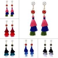 Fashion Fringe Earrings Zinc Alloy with Wool & Resin stainless steel post pin gold color plated for woman & with rhinestone lead & cadmium free 100mm Sold By Pair