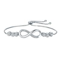 Cubic Zirconia Bracelet, Brass, Infinity, platinum plated, adjustable & box chain & for woman & with cubic zirconia, 10x25mm, Sold Per Approx 10.2 Inch Strand