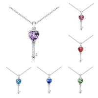 CRYSTALLIZED™ Element Crystal Necklace, Brass, with CRYSTALLIZED™, with 5cm extender chain, heart and key, platinum plated, oval chain & for woman & faceted, more colors for choice, nickel, lead & cadmium free, 13x46mm, Sold Per Approx 15.5 Inch Strand