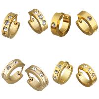 Stainless Steel Huggie Hoop Earring gold color plated & for woman & with rhinestone Sold By Lot