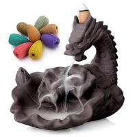 Quemador de incienso de reflujo de porcelana, Arena púrpura, Dragón, hecho a mano, Con caja de embalaje, 110x120x165mm, Vendido por UD
