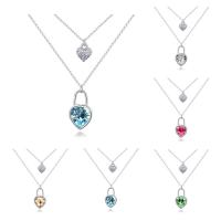 CRYSTALLIZED™ Element Crystal Necklace, Brass, with CRYSTALLIZED™, with 5cm extender chain, Heart, platinum plated, rolo chain & for woman & faceted & 2-strand, more colors for choice, nickel, lead & cadmium free, 13x22mm, Sold Per Approx 15.5 Inch Strand
