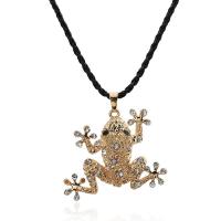 Zinc Alloy smykker halskæde, med Vokset Hamp Cord, med 5cm extender kæde, Frog, guldfarve belagt, for kvinde & med rhinestone, bly & cadmium fri, 500mm, Solgt Per Ca. 19.5 inch Strand