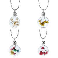 Zinc Alloy smykker halskæde, Glas, med Tørret blomst & Zinc Alloy, Pære, kuglekæde & for kvinde, flere farver til valg, 28mm, Solgt Per Ca. 19.5 inch Strand