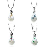 Crystal Necklace, Glass, with Dried Flower & Crystal & Tibetan Style, Light Bulb, ball chain & for woman, more colors for choice, 35x25mm, Sold Per Approx 19.5 Inch Strand